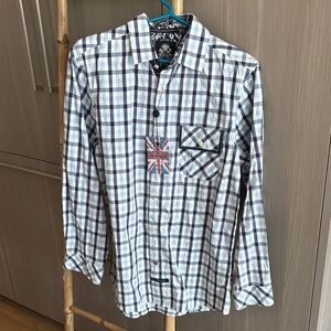 English Laundry White and Blue Plaid Shirt